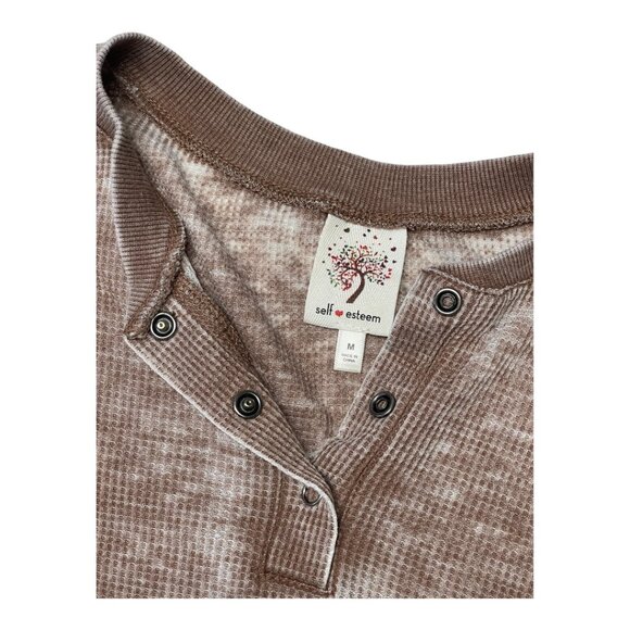 Self Esteem Rust Henley Crop Top Women’s Medium Long Sleeve Waffle Knit - Picture 5 of 11